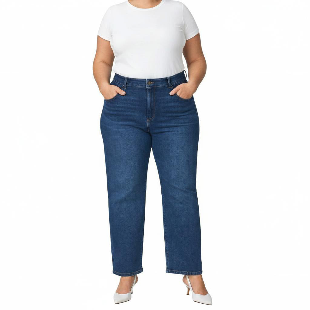 Stretchy Straight Leg Jeans - Blue
